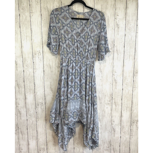 Moon River Dress Medium Blue Floral Print Lace Trim High Low Anthropologie - Picture 3 of 11